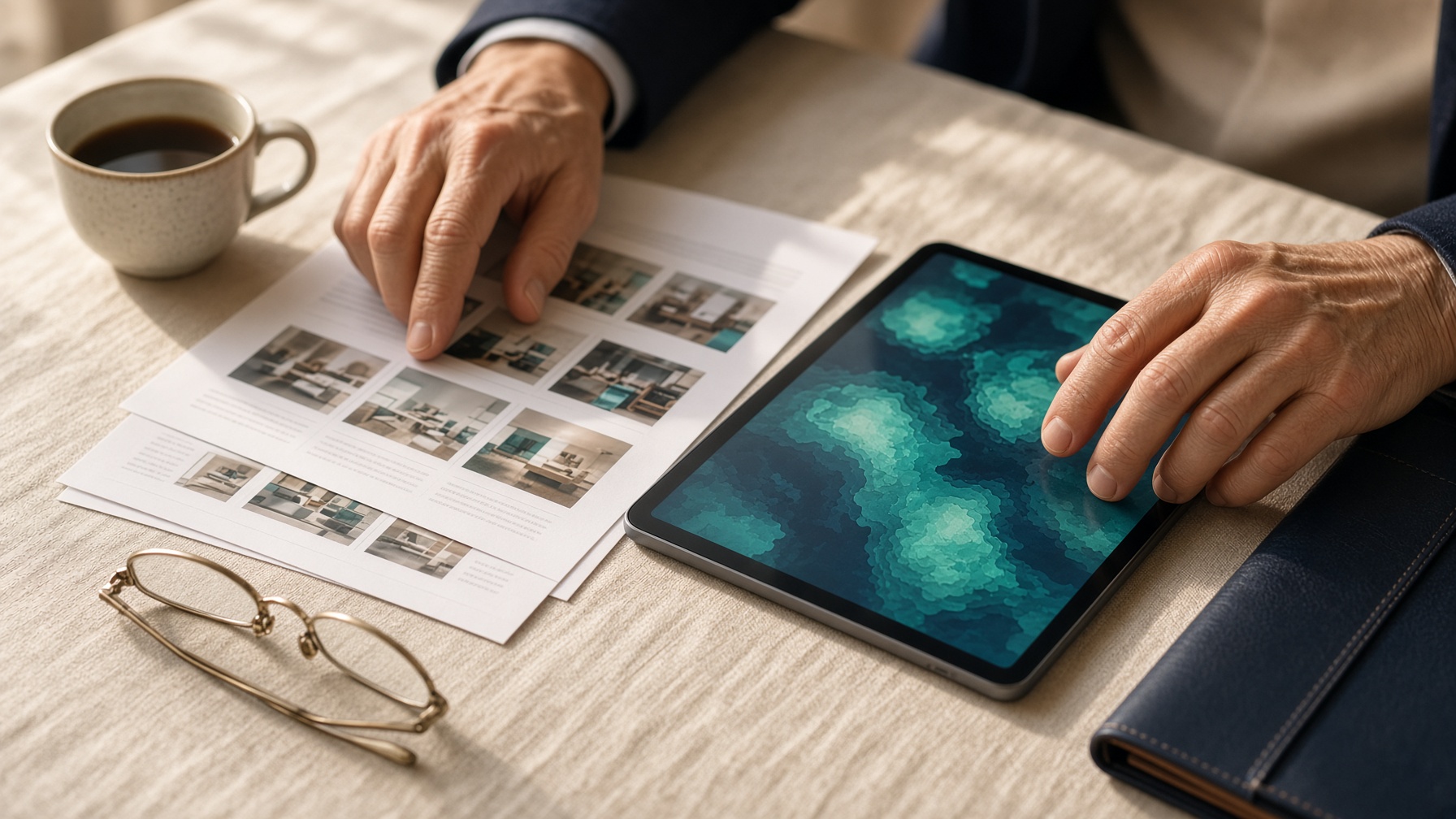 Advisor reviewing listing pages during a marketplace audit AI-generated likeness.